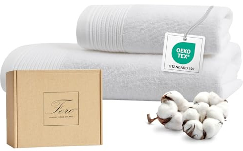 Ferò Juego de Toallas de Lujo de 2 Piezas 100% Algodón Premium Low Twist, 550 g/m², Ultra Suaves, Oeko-Tex, Diseño Italiano, 1 Toalla de Mano 50x100, 1 Toalla de Invitado 50x30 cm, Blanco