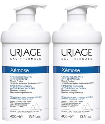 Xémose crème relipidante | Anti-Irritations & Anti-Grattage | Apaise, Restaure & Renforce la Barrière Cutanée | Nourrit Intensément | Non-collante | Testé sous contrôle dermatologique | 2x400mL | Uria