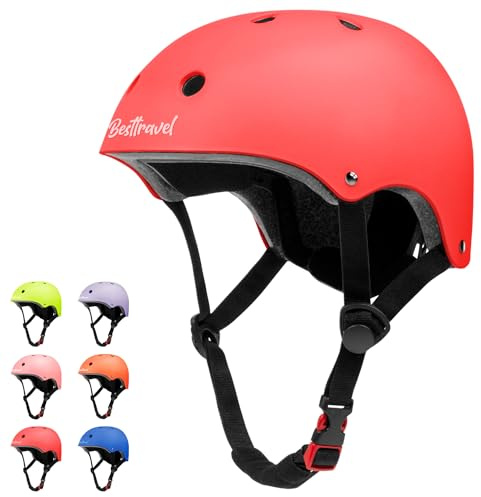 Besttravel Casco per bambini, casco regolabile per bambini dai 3 ai 15 anni, per bambini e ragazze, multi-sport, di sicurezza (rosso, XS/S 48-54 cm)