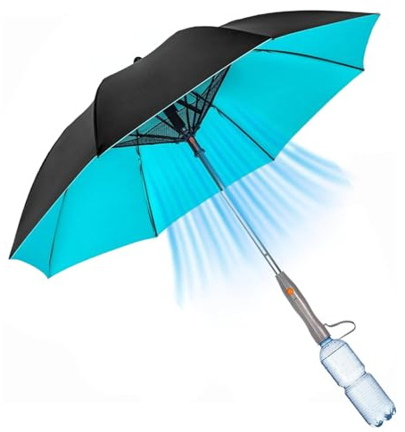 Shurzzesj Paraguas con ventilador y spray de niebla, paraguas de enfriamiento con bloqueo UV con rociador, paraguas portátil con ventilador y rociador para viajes de verano, playa, golf, deportes