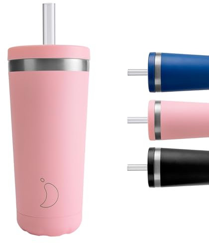 Chilly's Original Coffee Cup with Straw Lid - Thermal Travel Mug - Reusable Closed Cups with Drinking Straw - Double Walled Vacuum Insulated Mug - Pastel Pink, 500ml