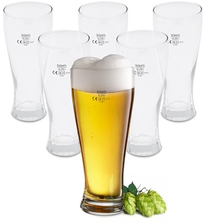 Spetebo Bierglas 0,25 L aus Klarglas - 6er Set - Weizenbier Glas 250 ml spülmaschinenfest - Pilsglas Bierkelch Bierkrug Trinkglas für Pilsner Bier Weizenbier Weißbier Hefeweizen