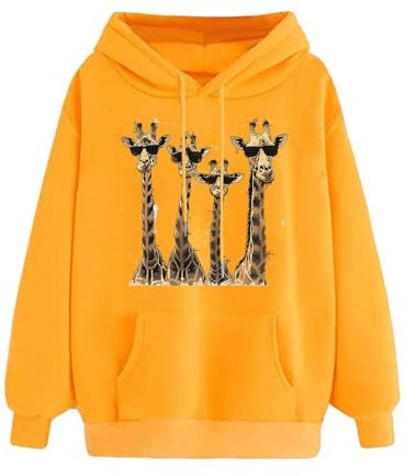 Hoodies For Women Uk Giraffe Sweatshirt Long Sleeve Hooded Jumpers Crew Neck Long Sleeve Tops Pullover Blouse Shirts Aesthetic Tees Shirts Tunic Tops Streetwear Office Work Yellow L