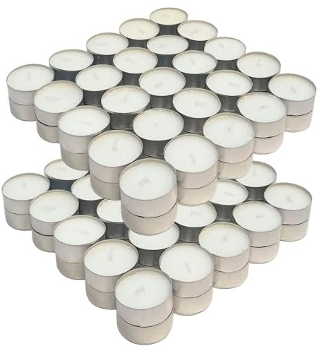 Acan Tradineur - Pack de 100 Velas de té con Aroma Neutro, tealights, Tiempo de combustión: 4,5 Horas, decoración del hogar (Blanco - 3,7 x 1,6 cm)