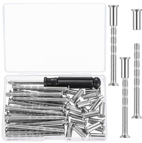 40 tornillos de casquillo M5 con manguito (20 tornillos + 20 pernos), conectores niquelados, casquillos para tirador de puerta, tornillos de manguito de conexión, con mini destornillador