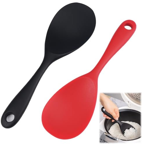 2 Pezzi Paletta Riso Silicone, 22.5x6.8cm Cucchiaio per Riso in Silicone Antiaderente, Cucchiaio per Riso Resistente al Calore, Cucchiaio di Riso Senza Bisfenolo, per Purè di Patate, Mescolare