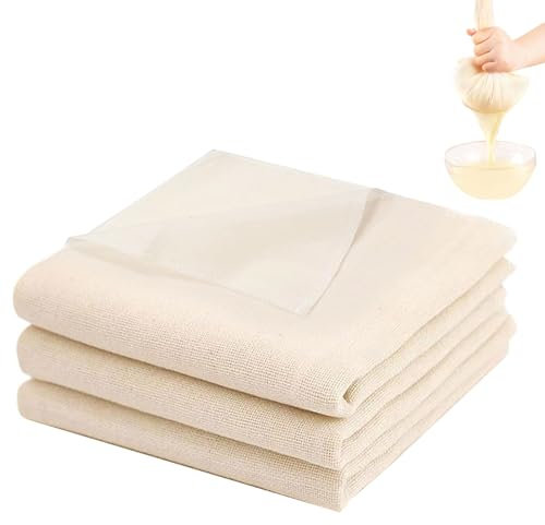 AMSGANK 3 Pièces Étamine Alimentaire, 2 Pièces 50x50cm + 1 Pièces 100x100cm Filtrant Tissu en Coton Non Blanchi Mousseline Lavable et Réutilisable pour Filtrer Vin Tofu Fromage