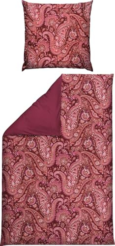 REDBEST Bettwäsche Satin mit Paisley-Muster Beere Größe 80x80 cm / 135x200 cm - Seidenglanz, temperaturausgleichend, pflegeleicht, mit Reißverschluss