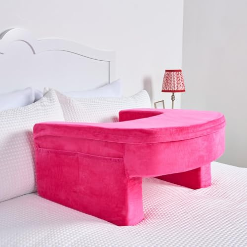 OHS Reading Pillow Sofa Bed Desk Laptop Cushion, Lap Desk Gaming Cushion with Armrest Portable Lightweight Soft Foam Gaming Bed Cushions with Side Pockets Sit Up in Bed Pillow, Hot Pink