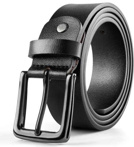 maikun Black Leather Belts for Men, Mens Belt for Jeans and Dresses
