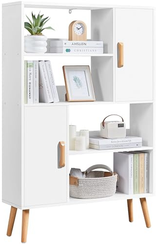 Yaheetech Sideboard Bookshelf, Free Standing Bookcase with 2 Storage Cabinets, Multi-Layer Display Cabinet for Home Office and Living Room (White)