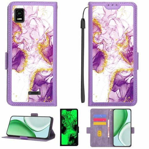Aroepurt fodral kompatibelt med Cricket Emmett telefonfodral flipskydd [med härdat glas skärmskydd] [RFID-blockering] [Guldglitter + lysande] LPT-ZDL