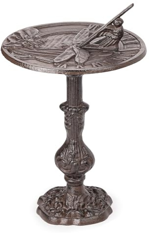Sungmor Cast Iron Dragonfly Sundial,10.4 Inch Dia Vintage Sundial Dragonfly & Lotus Decor,Vintage Brown Finish,Outdoor Decorative Clock,Freestanding Garden Ornament