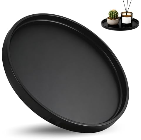 Bandeja Decorativa Redonda Negra 25cm, Bandeja Metálica Portavelas, Centro de Mesa Decorativo para Salón Comedor Baño Cocina, Decoración Hogar Adornos para Mesa y Salón