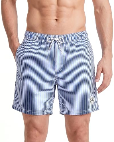 maamgic Costume Uomo Mare Asciugatura Veloce Costume da Bagno Uomo Pantaloncini da Bagno con Fodera in Mesh e Tasche per Piscina Nuoto Sportivi, Strisce Blu, M