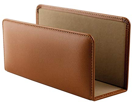 DELMON VARONE - Briefständer aus Premium Leder Boxcalf braun, Echtleder Tischorganizer zur Aufbewahrung von Briefe, Dokumente und Prospekte, Organizer für Schreibtisch und Büro mit Metalleinlage