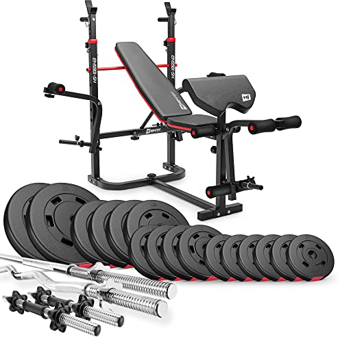 Hop-Sport Hantelbank Kraftstation 1065 mit Lang-, Curl- & Kurzhantel Gewichte 38kg bis 135kg (75kg Gewicht: Lang-, Curl- & Kurzhantel)