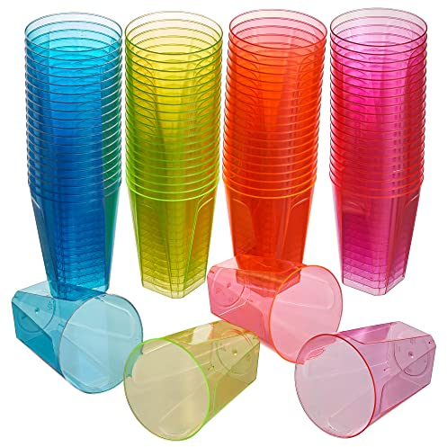 MATANA 80 Stück Bunte Hartplastik Partybecher, 210ml - Neon Becher Schwarzlicht - Mehrweg Plastikbecher, Kunststoffbecher, Trinkbecher, Cocktailbecher für Geburtstage, Kinderfeste, Hochzeiten, Partys