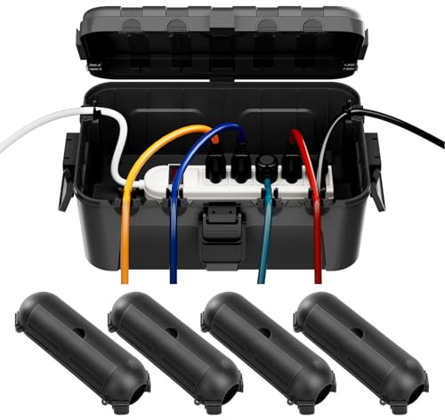 RESTMO 5-Piece Outdoor Waterproof Electrical Box Set – 12.5 x 8.5 x 5 Large & 7.1 x 2.3 x 2.3 Small, Weatherproof Boxes for Power Strip, Outlet, Plug, Socket, Timer, Holiday Light, Black