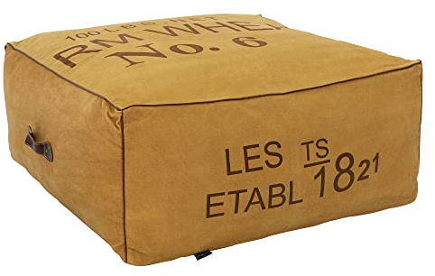 WOMO-DESIGN Sitzpouf XXL Budweiß aus Leinen in Ocker mit Tragegriff 90x40x90 cm Quadratisch, Handgefertigt, Baumwolle Füllung, Modern, Sitzpuff Pouf Puff Ottoman Sitzhocker Fußhocker Hocker Sitzkissen