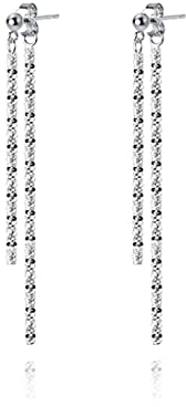 Reffeer Lange baumelnde Ohrringe aus massivem 925er-Sterlingsilber mit Quastenkette für Damen, minimalistische baumelnde Ohrringe, Tropfen (A-Silber)