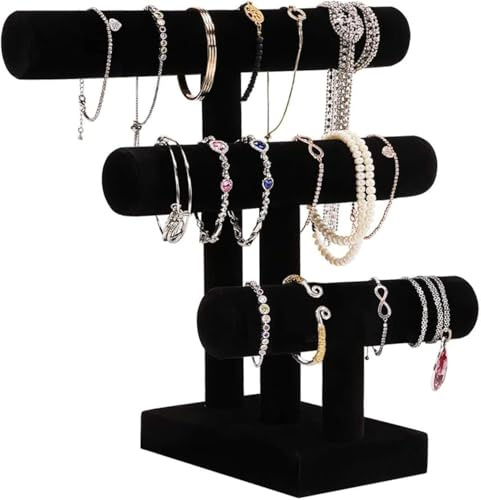 powerking Black Velvet Jewelry Organizer Stand, High 3 Tiers Detachable Bracelet Display Stand and Holder, Jewelry Display Organizer for Bracelet Watch