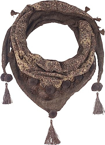 fashionchimp ® Damhalsduk med dekorativa tofsar och mönstermix broderi, franshalsduk, triangelduk, Mönsterbrun, En Storlek