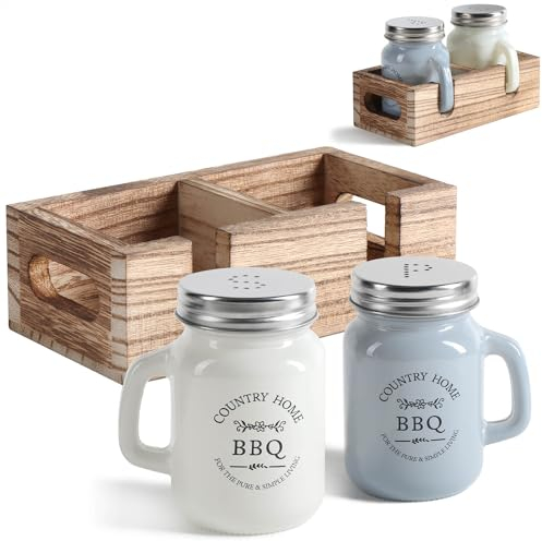 COM-FOUR® Ensemble salière et poivrière 3 pièces - shaker à épices dans une boîte en bois - pot à épices avec inscription en forme de chope à bière (3-teilig - Glas mit Holzbox)