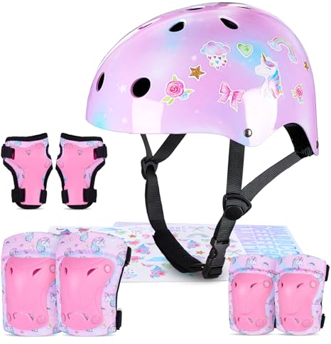 MHJY Fahrradhelm Kinder Helm Mädchen Skaterhelm 3-8 Jahre Knieschoner Protektoren Set Schoner Inliner Kinder Ellenbogenschützer Handgelenkschoner Für Jungen Skates Rollschuhe Skateboard Fahrrad