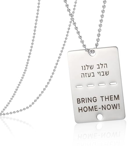 VASSAGO Bring Them Home Now Halskette Israel Military Jewelry Stand mit Israel Edelstahl Dog Tag Anhänger Israel Halskette für Männer Frauen (Silberne Halskette Bring sie jetzt nach Hause)