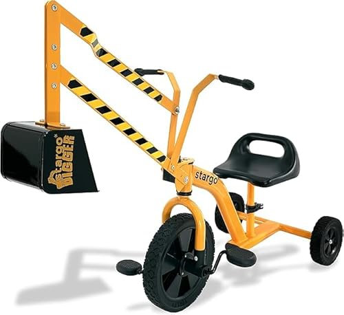 stargo Kids Bagger Dreirad mit Pedalen, Lenker, Schaufel und drehbarem Rad, Tretbagger Baustellen-Spielzeugdreirad für kleine Jungen