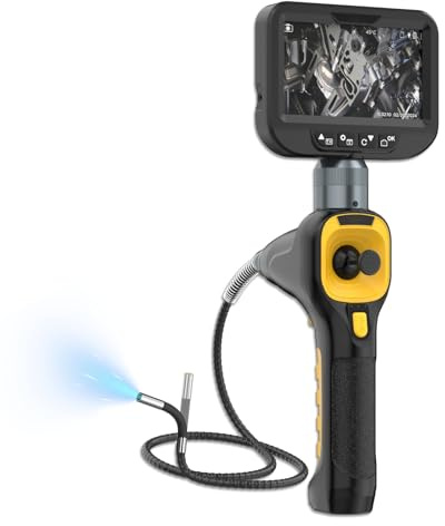 PLAYOCCAR Lente Giratoria 360 Endoscopio 4 Vías Versión Mejorada, Impermeable IP67 Cámara (con Cámara Inspección Articulada Snake), 5in 1080P (con 6 Luces LED Ajustables), Cable Flexible 3ft