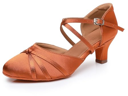 Rosefinch Zapatos de Baile Latino para Mujer, Zapatos de Baile Social para Salsa Tango Waltz, Zapatos de Baile para Damas Marrón 5cm de tacón 38EU