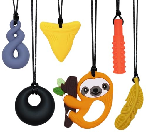 Giocattoli da masticare per bambini autistici, confezione da 6 collane masticabili senza BPA, in silicone alimentare, giocattoli da masticare sensoriali per autismo, ADHD, ansia, SPD, dentizione o