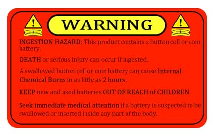 500 etichette di avvertimento per batteria a bottone per batteria a bottone, etichette di sicurezza per la sicurezza dei bambini, etichette di avviso di pericolo di ingestione e pericolo di lesioni