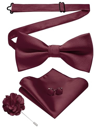 JEMYGINS Herrfluga av twill i uni med ficka fyrkantiga manschettknappar och blommor arrangemang presentset för fester affärer och bröllop, kastanjebrun, M