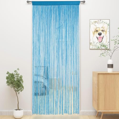AHEJIOO Fadenvorhang Blau - Fliegenvorhang Für Türen, Fadengardinen Raumteiler, Insektenschutz Balkontür Fliegengitter, 100 x 200 cm