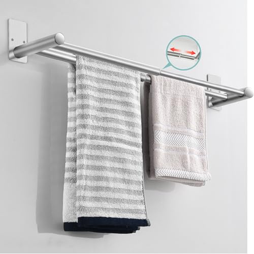 Mr.Sun Handtuchhalter Ohne Bohren Edelstahl Ausziehbar 12-24 Inch Silber 2 Ablagefächer 2 Stangen Für Bad Küche Dusche Wandmontage Klebefläche