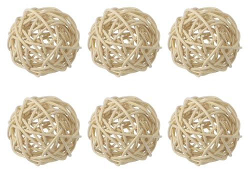 QUARKZMAN 6 Pcs Boules en Rotin 2 Pouces Boules Décoratives en Rotin Remplissages de Vase pour Mariage Fêtes Bols de Centre de Table Décoration d'Intérieur. Bois
