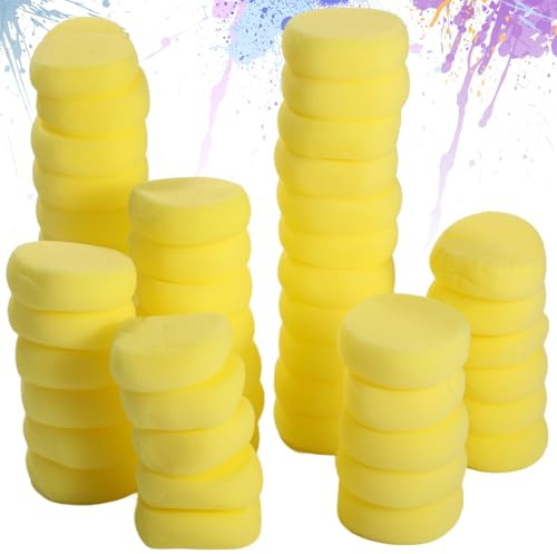 50 Pcs Paint Sponges for Painting, Round Soft Sponges for Art and DIY Projects, Absorbent Yellow Watercolor Synthetic Sponge