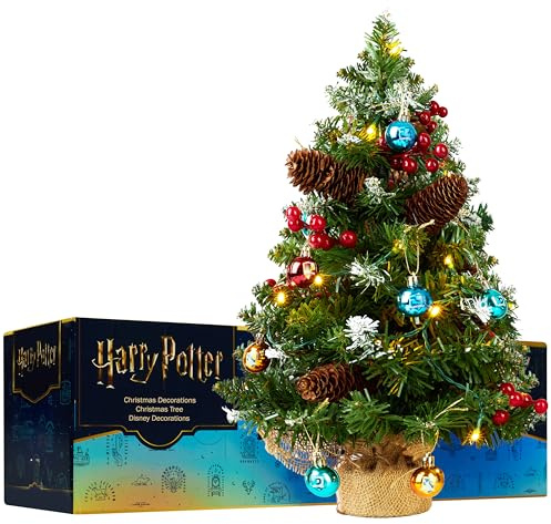 Harry Potter Mini Christmas Tree, 1.7ft Tabletop Artificial Small Christmas Tree with LED Lights, Xmas Decorations for Home, Office Gifts (Multi Harry Potter)
