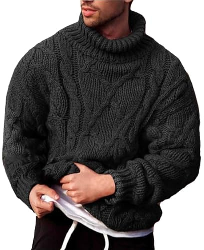 Abrigo de lana de invierno para hombre, suéter delgado con patrón monocromático, jersey de cuello vuelto de manga larga y forro con chaqueta, manta y capa, Negro , XL
