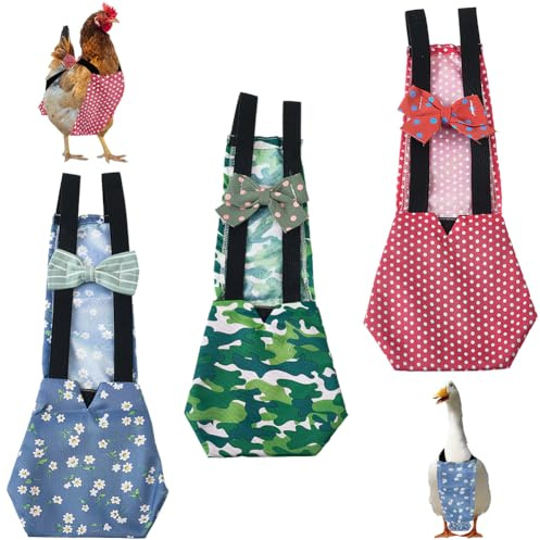 CREATCABIN 3 Stück 3 Stile Haustier Hühnerwindeln Entenwindeln Polyester Waschbar Wasserdicht Verstellbar Wiederverwendbar Entenkleidung Zubehör Mit Fliege Für Hühner Im Haus Vogelbedarf 31x13cm