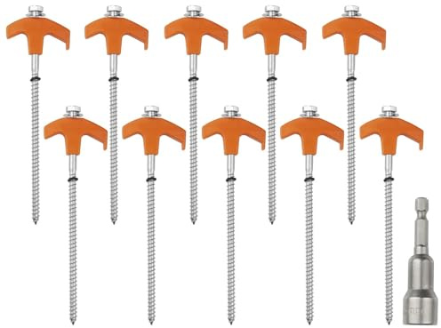 Paquete De 10 Piquetas para Tienda De Campaña, Piquetas Giratorias para Atornillar con Rosca, Tuercas, Clavos Rectificados, Adecuadas para Diversos Entornos De Acampada, 20,5 cm