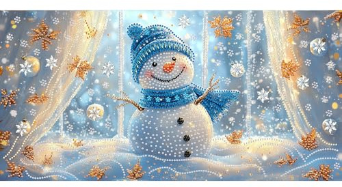 Bimkole 5D Särskilda Formulär Stor Diamond Paintinger För Vuxna Snögubbe, Full Borrmålning Strass Broderi Set Färg Med Diamanter Kit Vinter Korsstygn Hem Vägg Hantverk Dekoration 30x60 cm