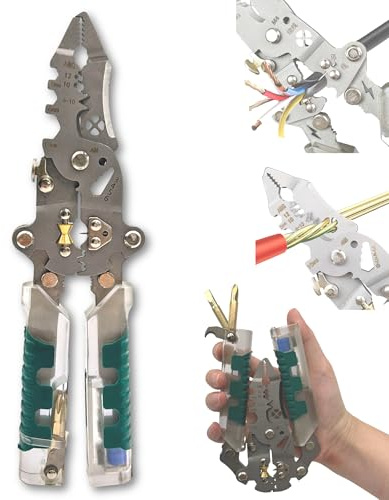 8 in 1 Electricians Pliers, Multifunctional Wire Strippers Electrical Pliers, Foldable Electrical Pliers with Voltage Tester, Crimper Cutter Screwdriver – Professional Electricians Tools