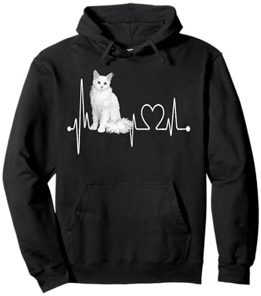 Chat Angora Turc Heartbeat EKG Funny Cats & Kitten Lovers Sweat à Capuche