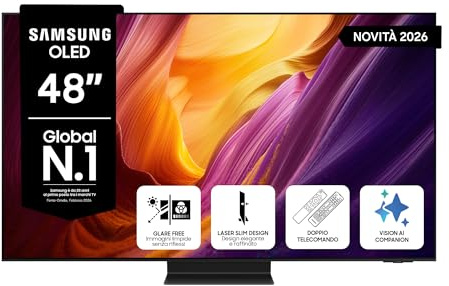 Samsung Smart TV 48 QE48S95HATXZT OLED 4K Glare Free, HDR 10+, Motion Xcelerator 165Hz, Dolby Atmos, FreeSync Premium Pro, Voice Control with AI(VAC), Alexa Built-in, PACCHETTO INTRATTENIMENTO, 2026