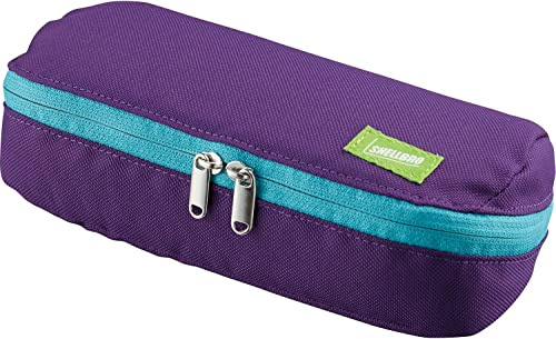 Kokuyo Shellbro Pen Case, Shell-shaped structure, Big Capacity Pencil Case, Large Pencil Pouch, Stationery Pen Bag, Purple x Emerald Green (F-VBF190-4)