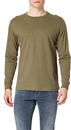 Build Your Brand Men's By091-longsleeve with Cuffrib T-Shirt, Olive, M